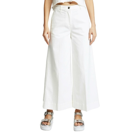 Elizabeth and James Pants - Elizabeth & James White Jeans High Waist Wide Leg Cropped Sz 30